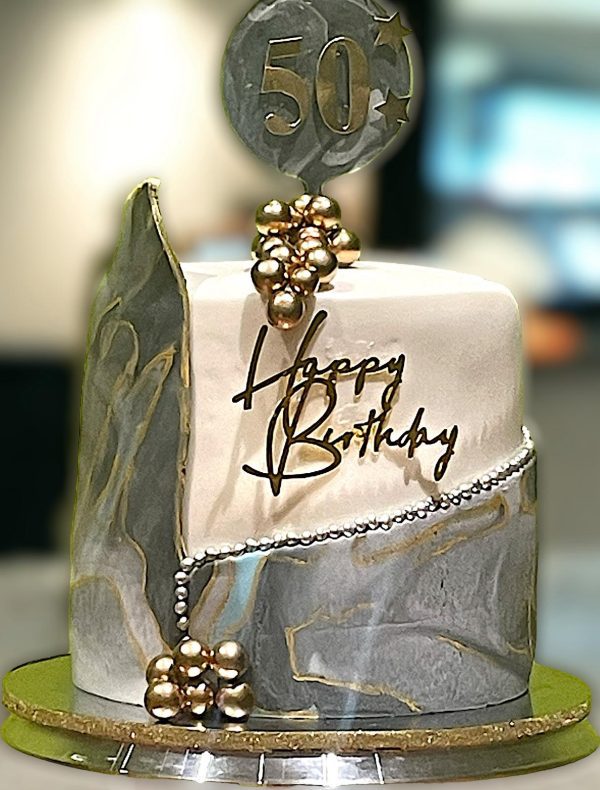 Marble Fondant Birthday Cake - Goldis Confectioneries